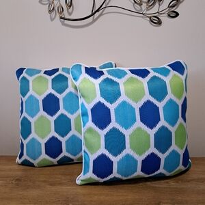 Decorative Pillows Colourful Geometric Cushions Outdoor Patio Green Blue White